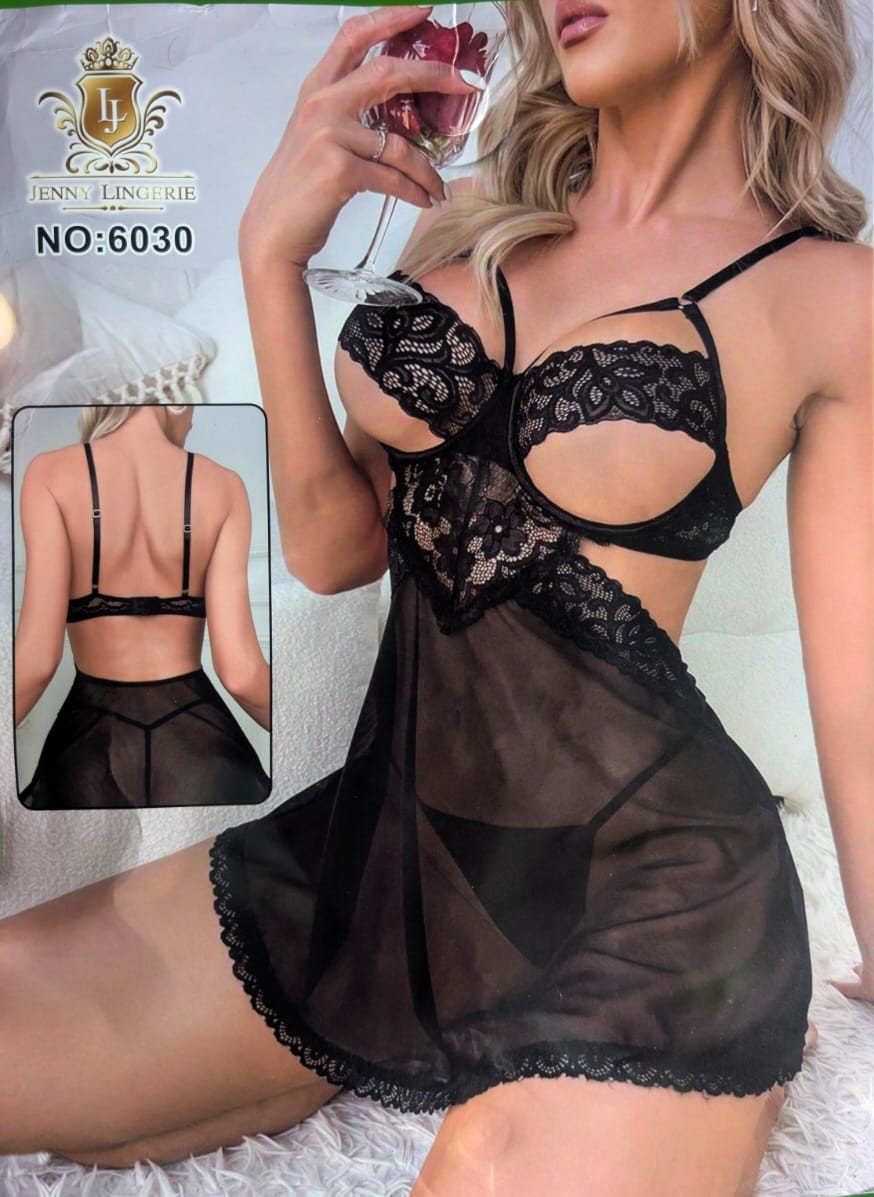 midnight-muse-sheer-lace-babydoll-lingerie-set